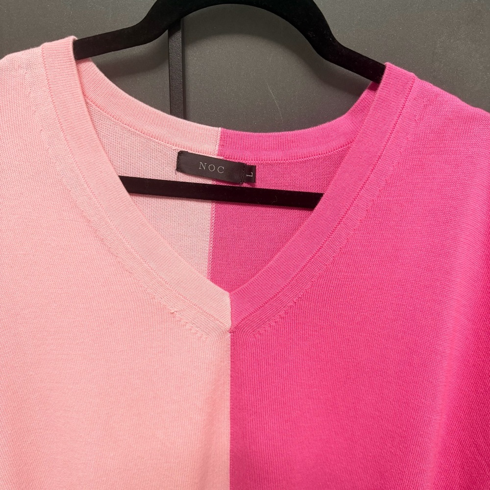 NOC Color Block Pink Knit Oversized Top Resort Swim Cover Up Coquette Y2K Size L - Picture 4 of 7